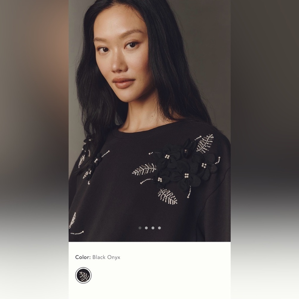 NWT new small Anthropologie Black Embellished Crew-Neck Sweatshirt beaded - Picture 7 of 17